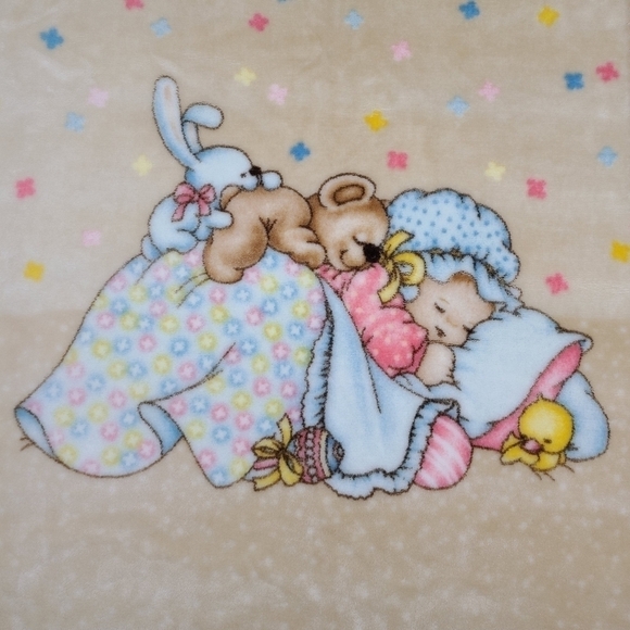 VINTAGE Junior Joy Goodnight Bear Crib and Stroller Baby Blanket - Picture 2 of 16